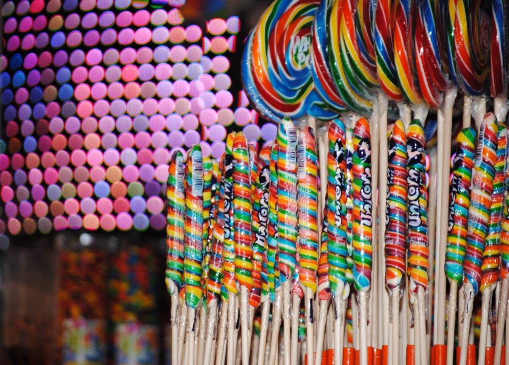 rainbow candy and rainbow large lollipops